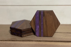 Hexagon Walnut Epoxy (Purple ) Wood Coasters 4ct.